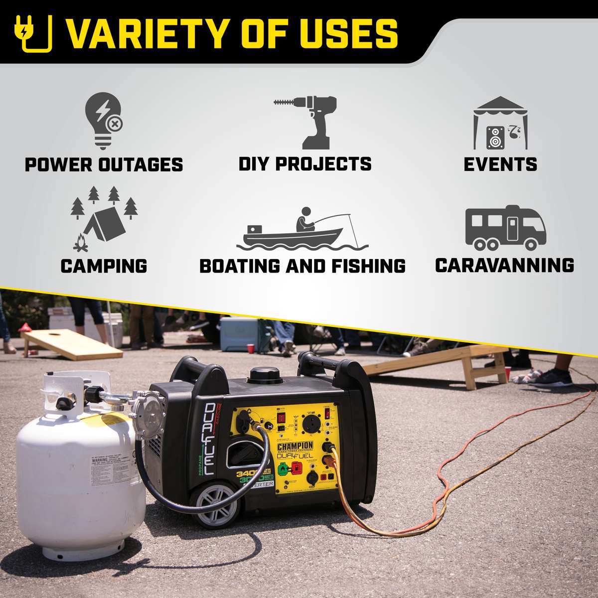Champion 3500 Watt Dual Fuel LPG/Benzin-Generator