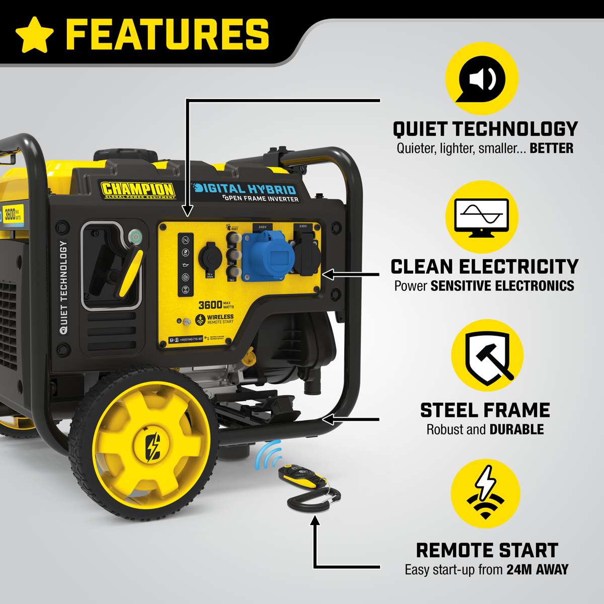 Champion 3600 Watt digitaler Hybrid-Wechselrichter