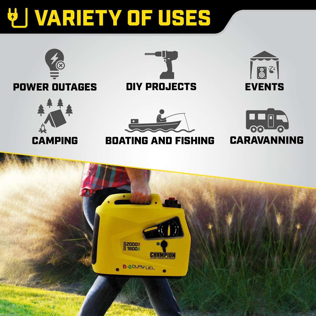 Champion 2000 Watt Dual Fuel LPG/Benzin-Generator