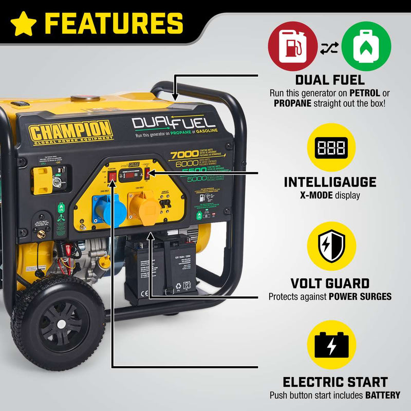 Champion 7000 Watt Dual Fuel LPG/Benzin-Generator